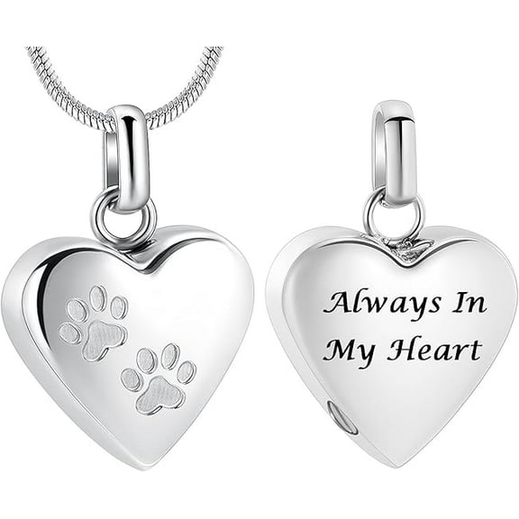 Pet Heart Cremation Jewelry For Ashes For Dog/Cat Paw Stainless Steel Memorial Locket Urn Necklace Paw Print Pet Heart Urn Necklace