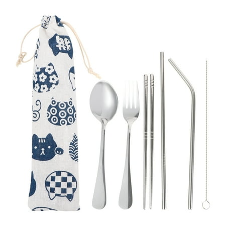 

1 Set of 6 Pcs Stainless Steel Flatware Students Cutlery Kitchen Utensils