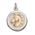 thumbnail image 1 of Sterling Silver 18" .8mm Box Chain Round Medallion Gold Horsehead Pendant Necklace, 1 of 2