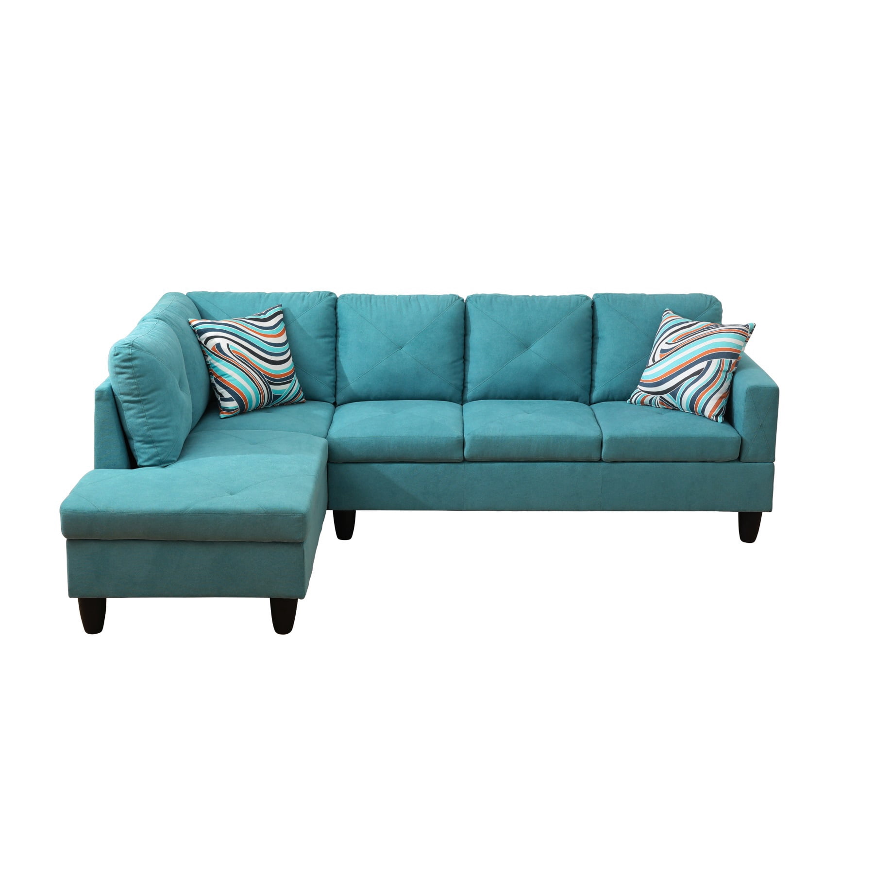 Hommoo 2-Piece Flannel L-Shaped Sectional Couches and Sofa Set, Modern Living Room Furniture Set, No Ottoman, Left Side, Green