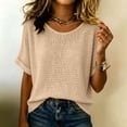 thumbnail image 6 of Staron Women Hollow Out Knitted Round Neck Short Sleeve Casual Boho Beach Vacation Loose Tops Bohemian Crochet Sweater, Beige XXL, 6 of 7