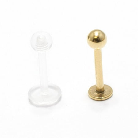 Silver Labret - Labret Monroe 2pcs 16G 8mm Anodized Surgical Steel + Clear Lip Retainer
