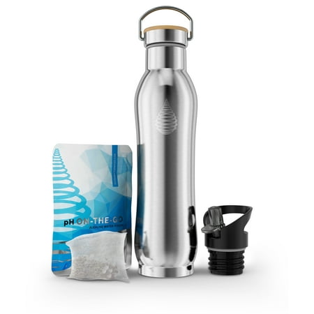 pH ACTIVE Insulated Water Bottle - Filtered Alkaline Water Bottle - Stainless Steel Water Bottle - Includes Alkaline Water Filter, Plus Bonus Sports Gym Lid - Double Walled Metal - NEW 2019 (Best Insulated Water Bottle 2019)