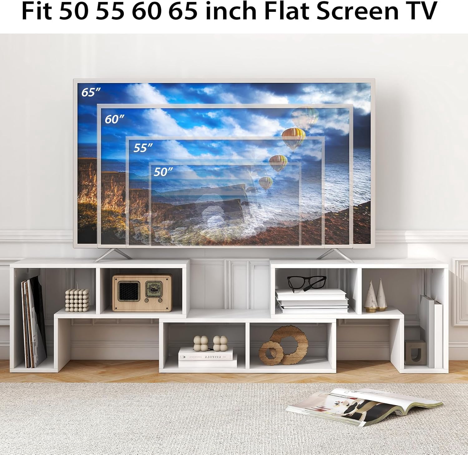 Topbuy 3 PCS Adjustable TV Stand Minimalist Entertainment Center for 43 55 60 65 Inch TV Media Table White