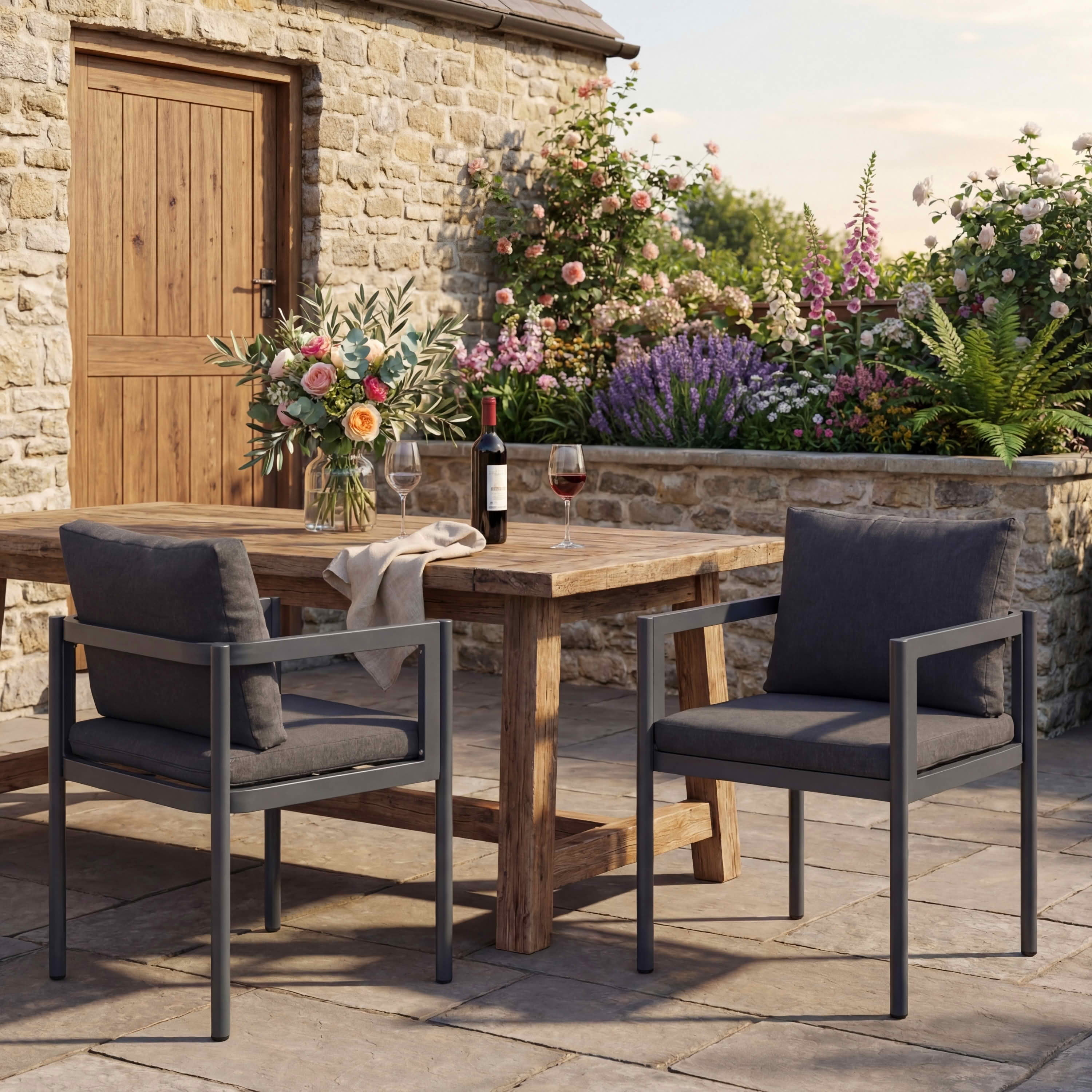 MAYEERTY Set of 2 All-Weather Aluminum Outdoor Patio Chairs with Armrests 300lbs Capacity
