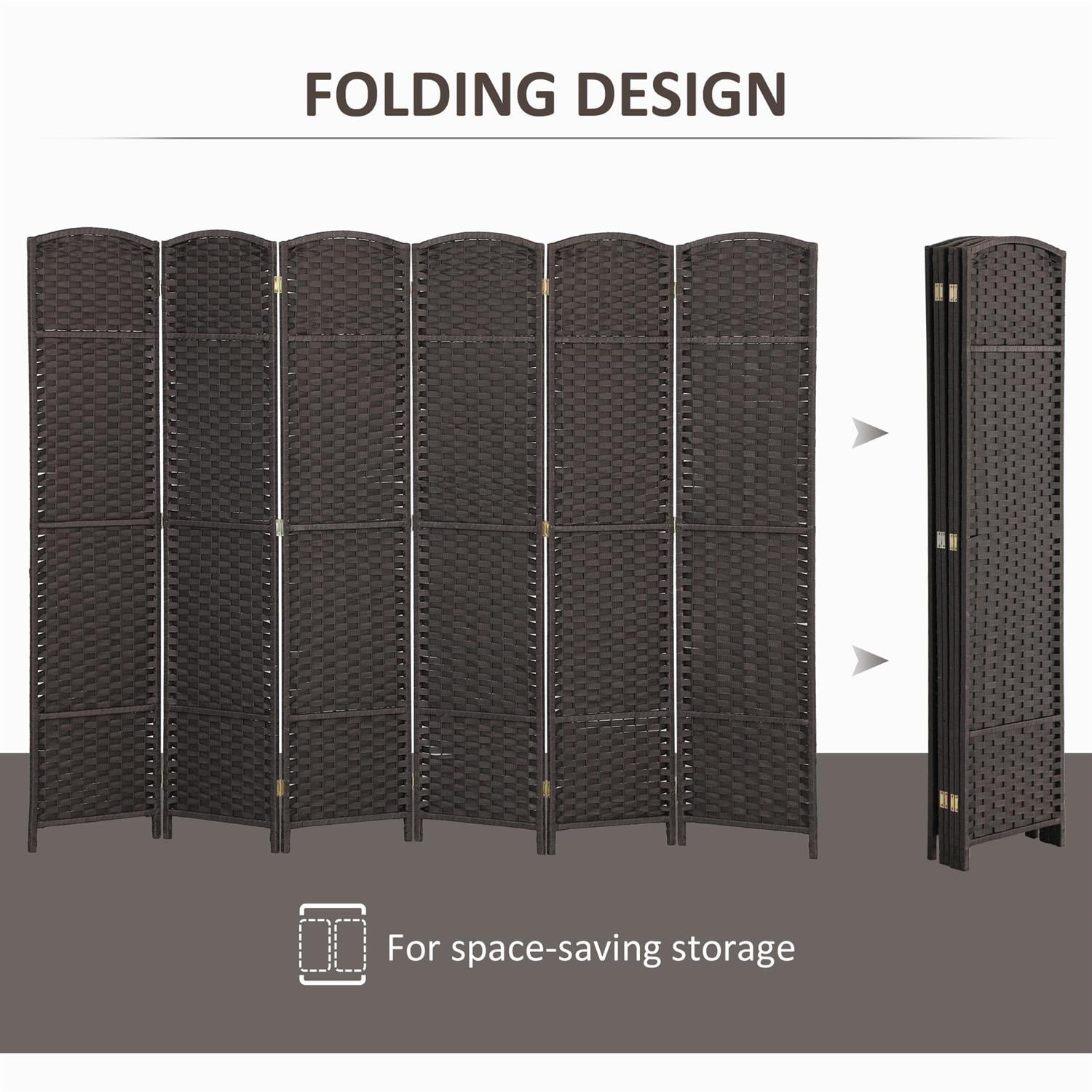 Demi Bonn 6-Panel Foldable Room Divider Screen with 5.6ft Tall Privacy Screen, Space Partition for Home Office, Freestanding Screen Wall, Brown