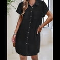 thumbnail image 4 of Vestido Camisero Informal de Verano para Mujer, de Algodón y , con Escote en V, Botones, Corta y Cintura Holgada, Color Negro, Talla L, 4 of 7