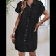 thumbnail image 4 of Vestido Camisero Informal de Verano para Mujer, de Algodón y , con Escote en V, Botones, Corta y Cintura Holgada, Color Negro, Talla L, 4 of 7