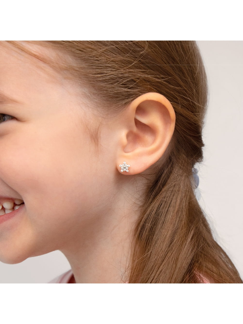 Twinkling Snowflake Kids / Girls Earrings Screw Back - Sterling Silver