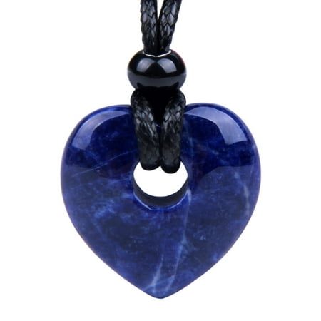 - Amulet Lucky Heart Donut Shaped Charm Sodalite Gemstone Pendant Spiritual and Healing Powers Necklace