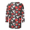 thumbnail image 5 of Qulqfy Womens Tops Trendy 3/4 Length Sleeve Valentines Day Plus Size Shirts Crew Neck Spring Heart Print Tops Heart Print Blouses for Women L, 5 of 5