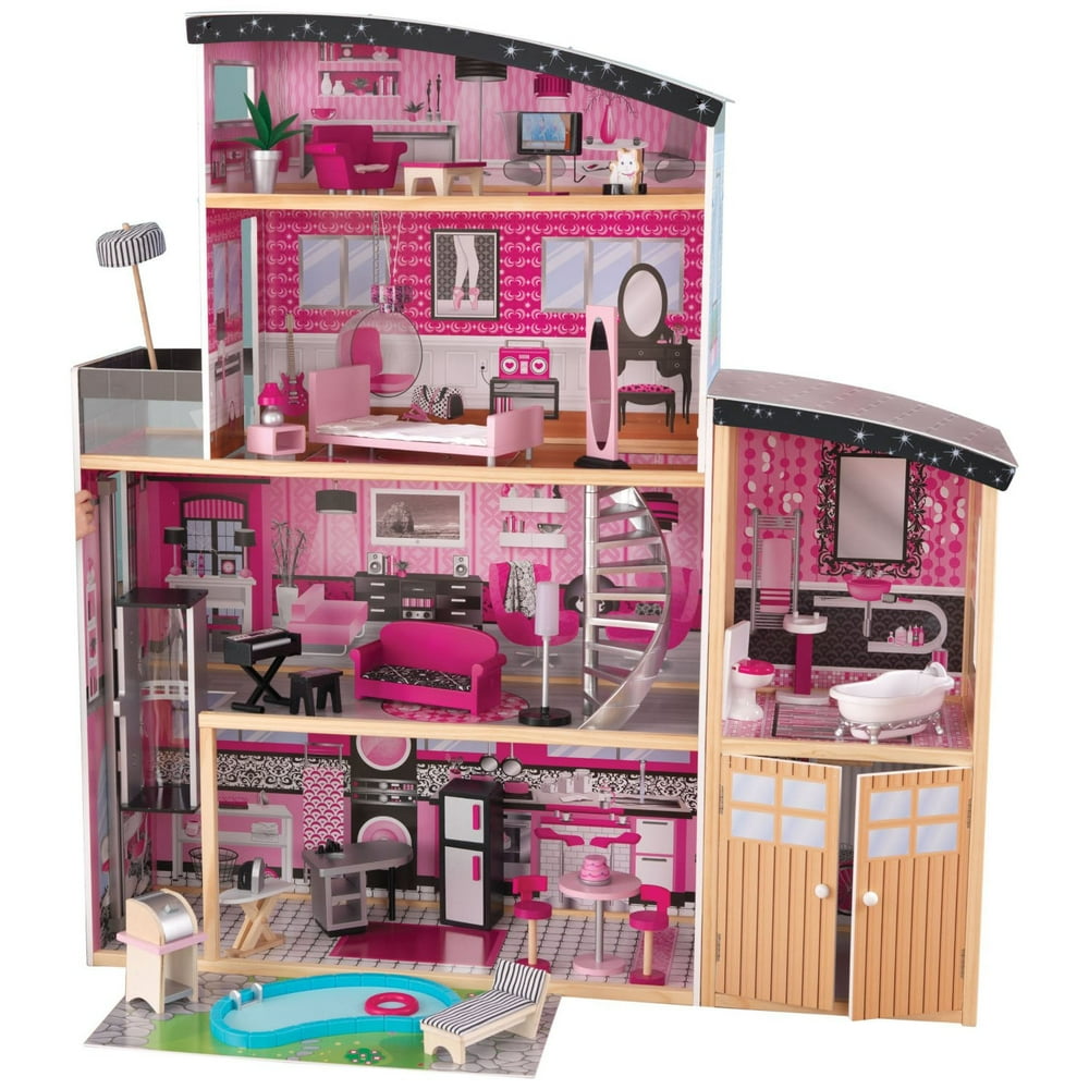 KidKraft Glamorous Sparkle Mansion Curved Roof Dollhouse & Furniture