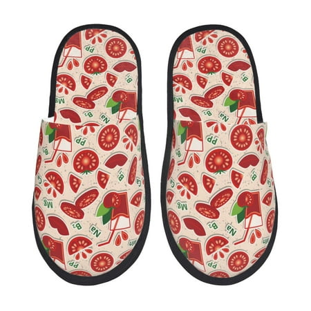 Balery Tomatoes Slient Indoor Furry Fleece Comfort House Shoes Soft Non-Slip Home Shoes Cotton slippers House Slippers-- Large