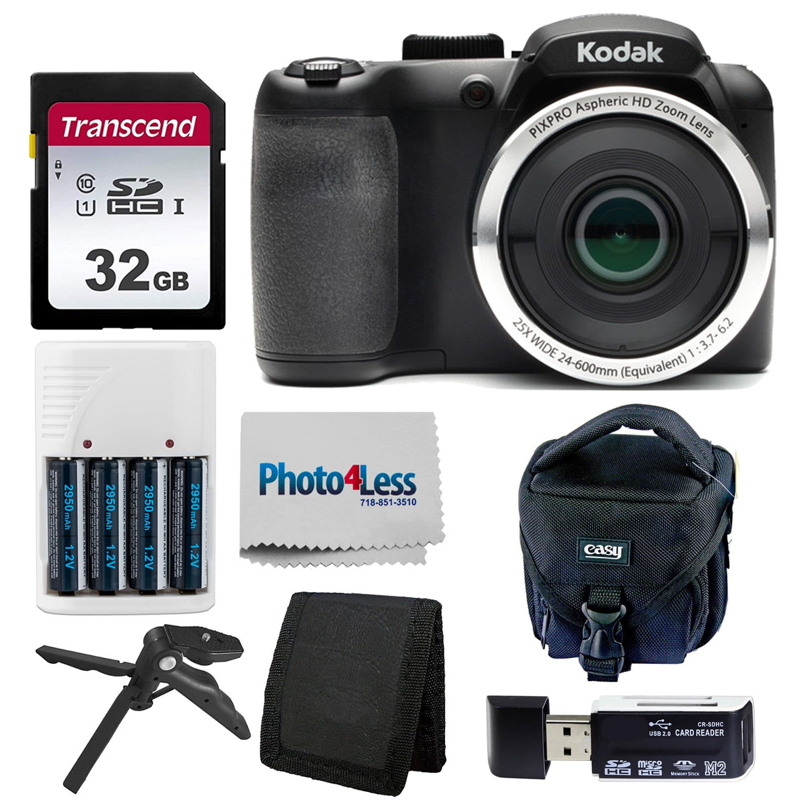 Kodak PIXPRO AZ252 Digital Camera (Black) Kit + 32GB Memory Card