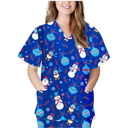 

TWIFER Christmas Shirts For Women Casual Fashiong Chiristmas Short Sleeve V-neck Working Uniform Christmas Custom
