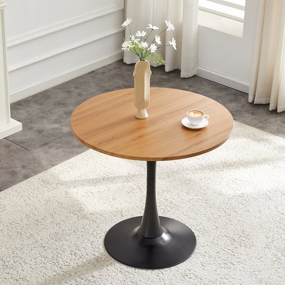 Miniyam 31.5" Round Kitchen Dining Table for 2–4 People, Small Space Pedestal Tulip Table with Engineered Wood Top, Oak&Black