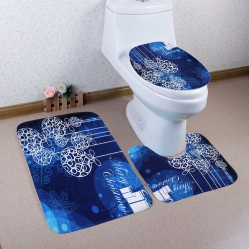 3PCS Set Christmas Xmas Decoration Santa Toilet Seat & Cover & Rug Bathroom Mat 