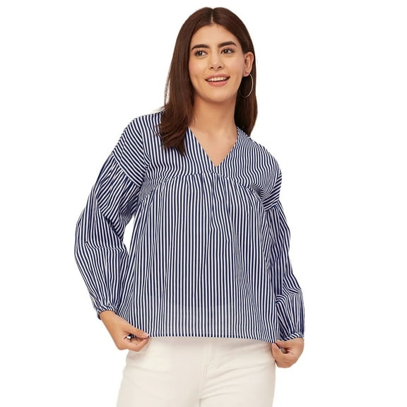 Moomaya Bohemian Cotton Long Sleeve Top - V Neck, Flowy Women's Boho Blouse