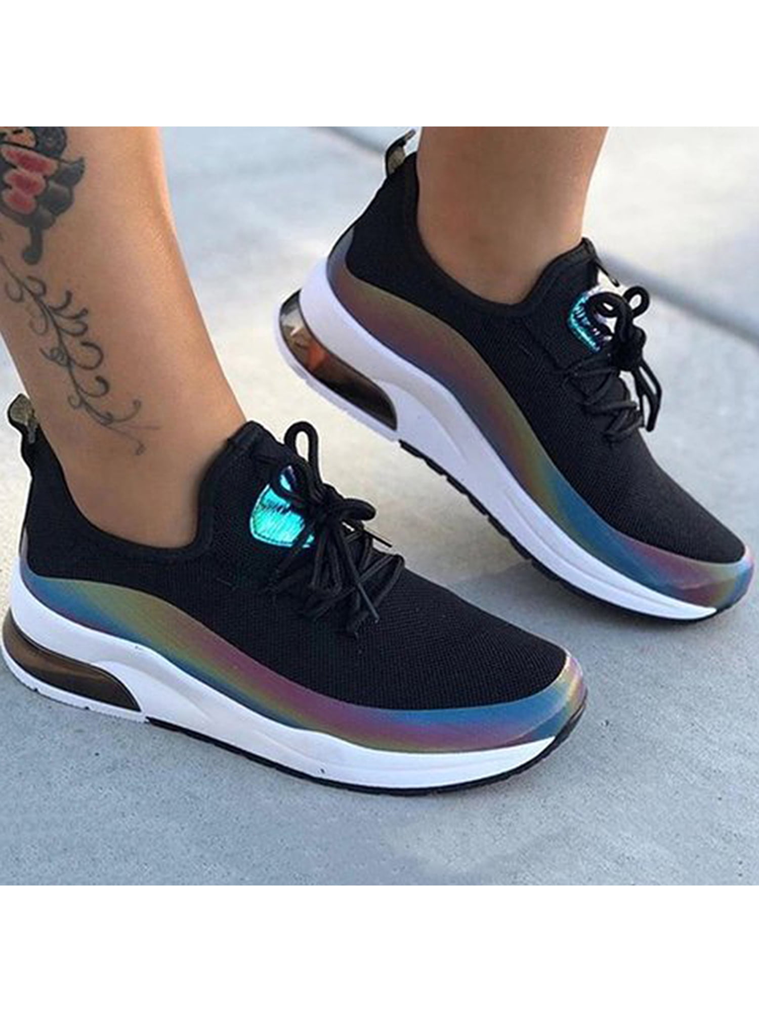 Women's Lace Up Thick Sole Running Walking Low Top Shoes Sport Athletic Sneakers 