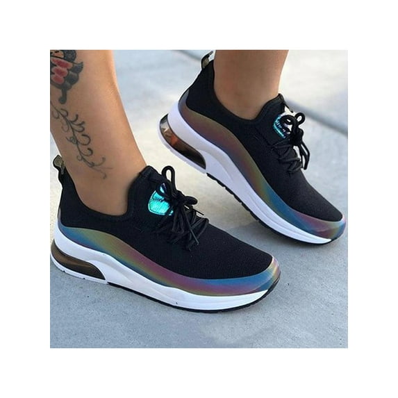 Tenmix Women Mesh Breathable Trainers Lace Up Running Sneakers Reflective Comfy Wedge Shoes Size 4.5-11