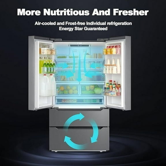 Smad 22.5 Cu ft Stainless-Steel Refrigerator Silver Ice Maker Large Full Size French Door