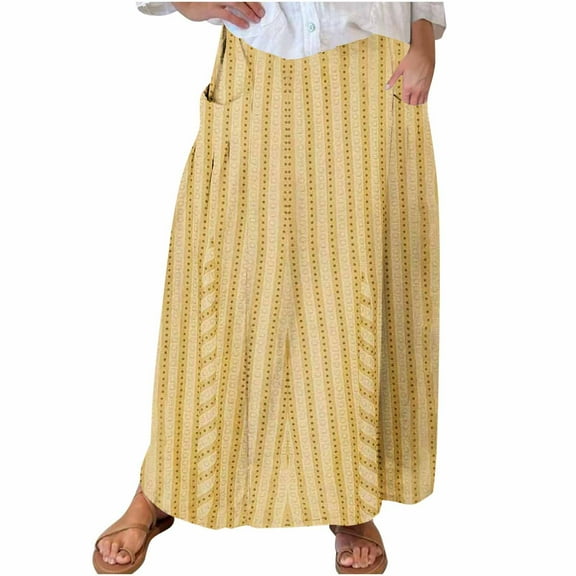 SHTXOZHI Cargo Skirts for Women Elastic Waisted Printed Casual Loose Maxi Skirts with Pockets