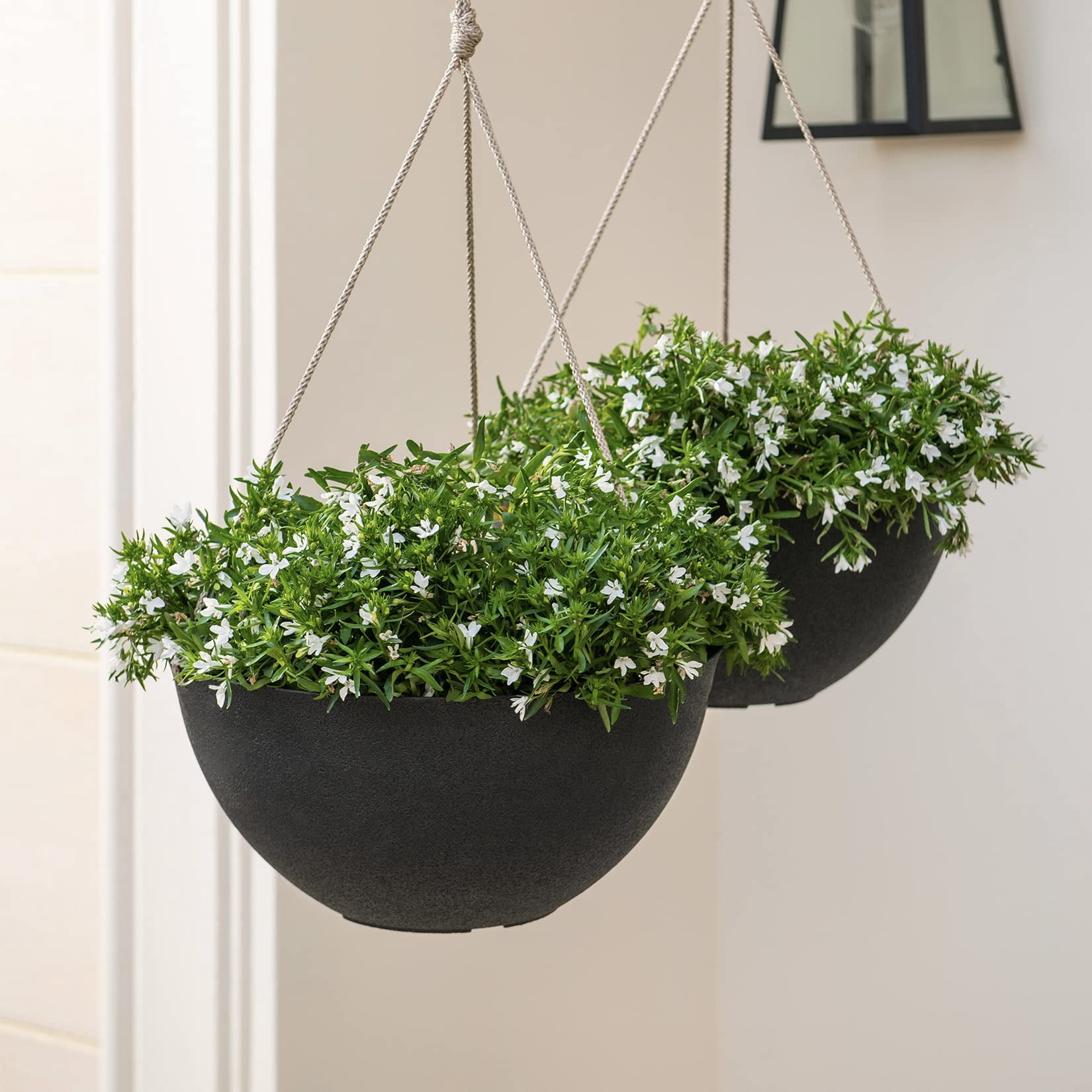 Large Hanging Planters Set of 2 13 Inch Flower Pots Outdoor Indoor Garden Decor Iron Finish
