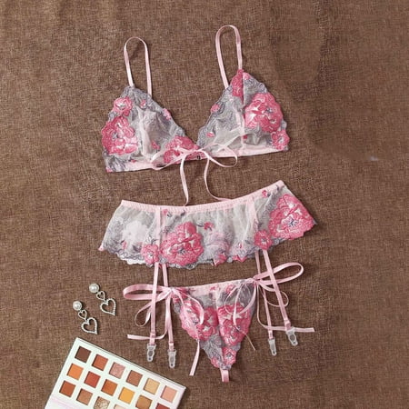 

Lingerie for Women Dqueduo 3PCS Sexy Women s Pajamas Split Sexy Suit Underwear Sleepwear Set Lace Nightwear Valentines Day Gifts on Clearance