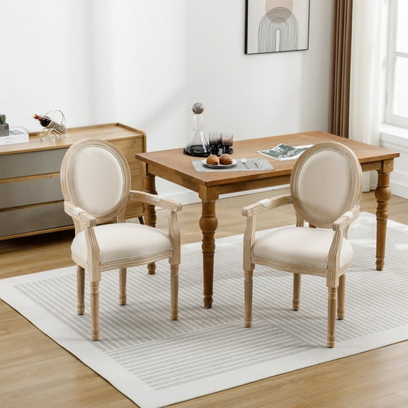 French Style Solid Wood Dining Chair Set of 2 - Cream