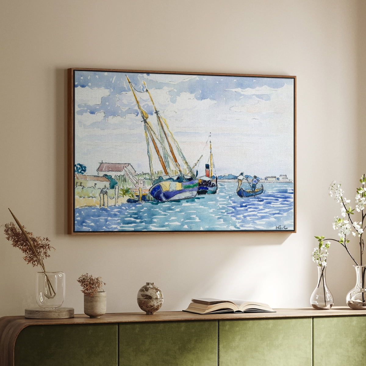 Vintage Landscape-CXLVII By Wexford Home Framed in Walnut Wood Gallery Wrapped Canvas 27 in. x 41 in.