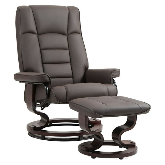 Recliner with Ottoman, Swivel Base, Adjustable High Back, Faux Leather Armchair - Brown