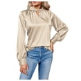 thumbnail image 2 of Siilsaa Women 2024 Long Puff Sleeve Sweater Fall Slim Fit Pullover Tops Crewneck Ribbed Knit Khaki ,2XL, 2 of 5