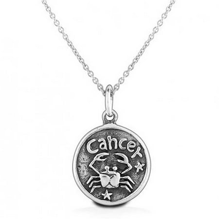 Cancer Zodiac Sign Medallion Pendant Silver Necklace