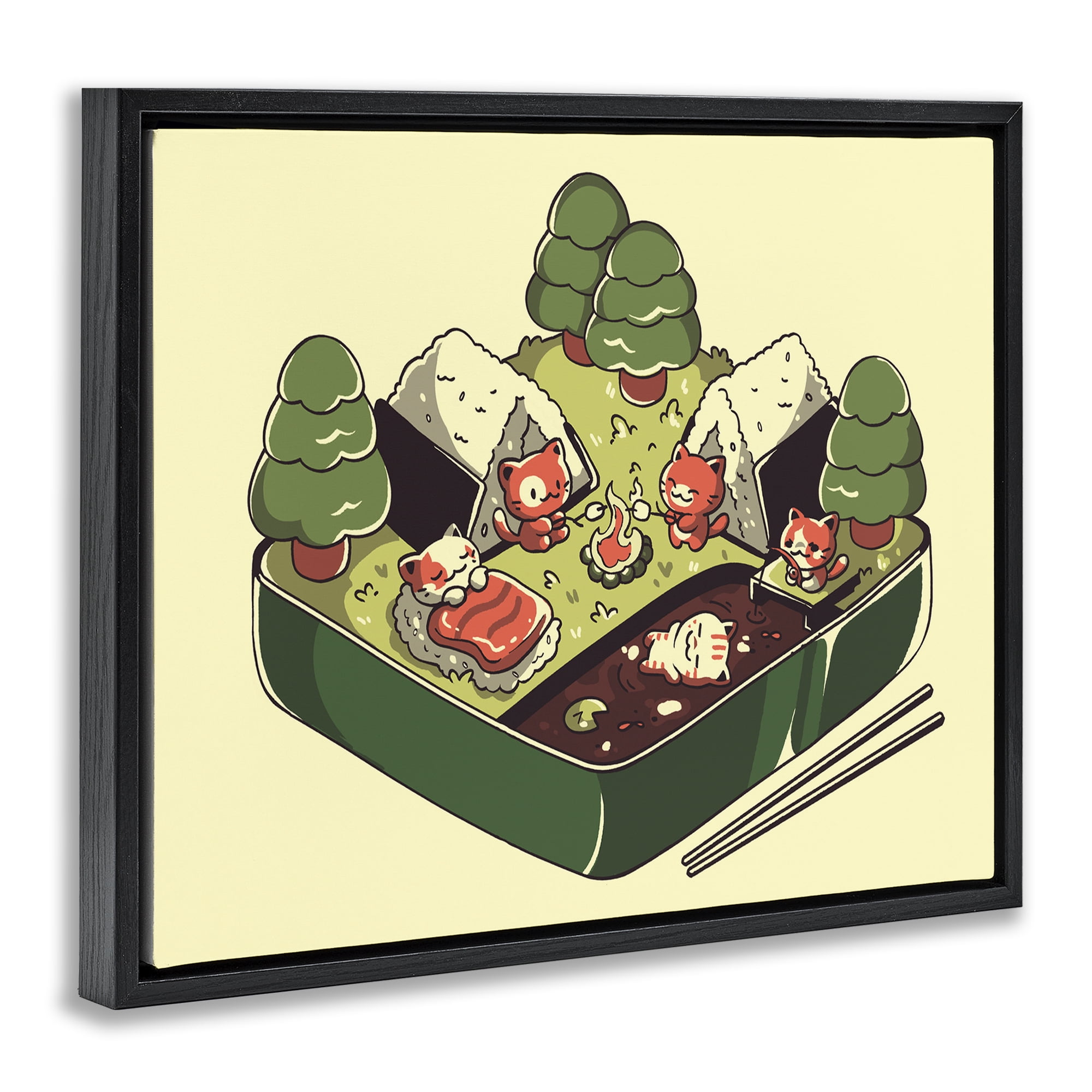 Stupell Industries Kawaii Sushi Camp Bento Black Framed Floater Canvas Wall Art, design by Tobe Fonseca