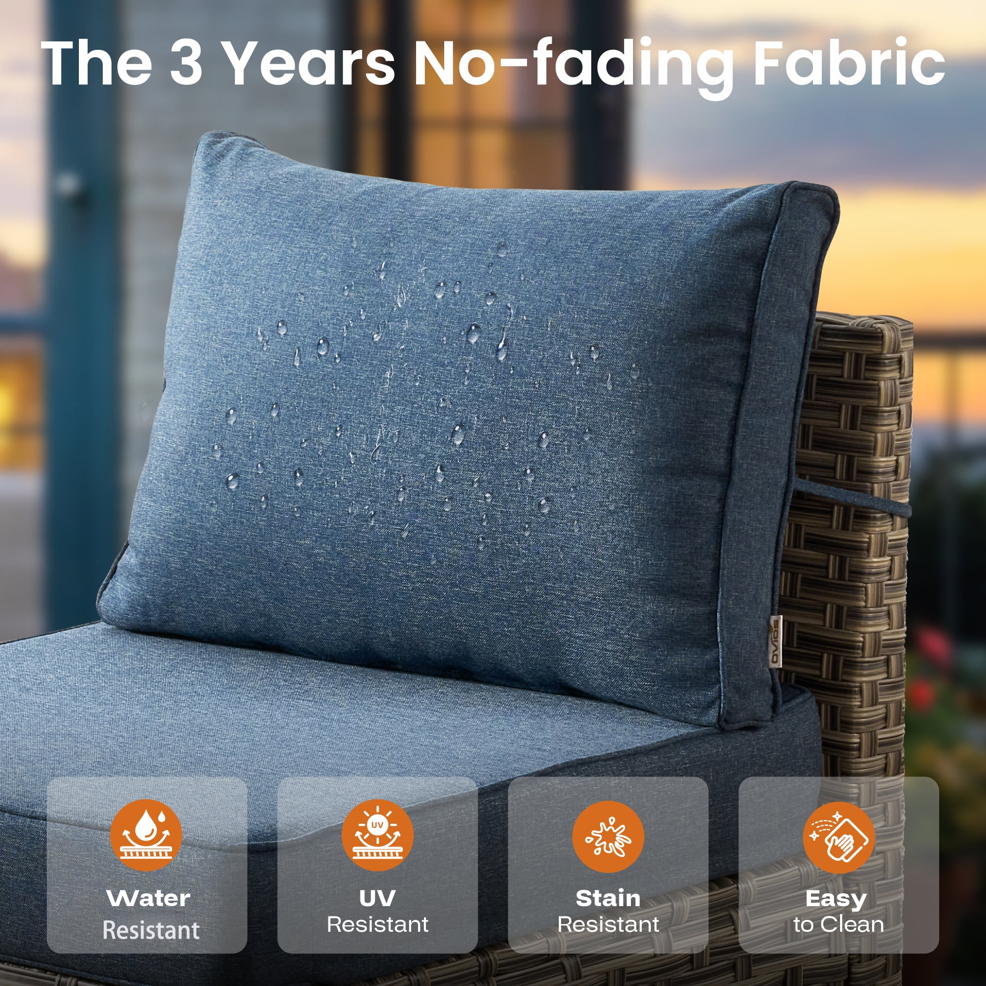 Vcatnet 9 Pieces Patio Fire Pit Sets, Outdoor Patio Conversation Furniture Set, Wicker Sectional Sofa with Swivel Glider Chairs and Ottoman, Denim Blue