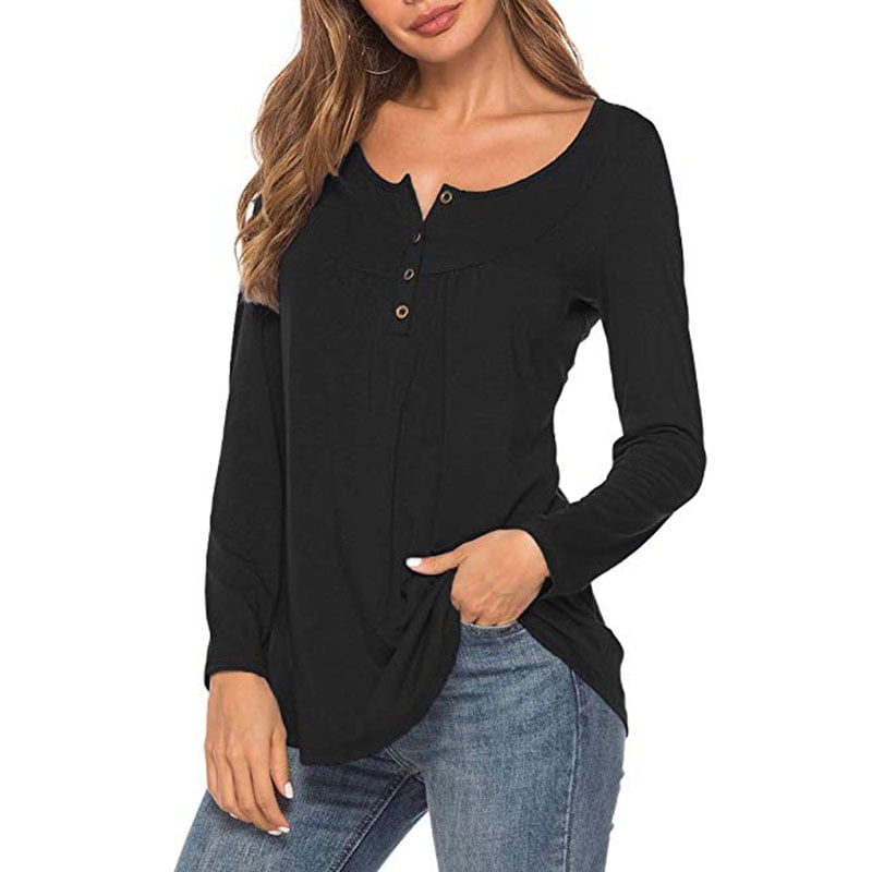 Isaac Liev - Womens Fall Long Sleeve V Neck Solid Color Casual Swing ...