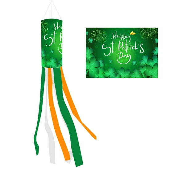 Hearth & Gear St. Patric Day Windsock Flag Garden Hanging Flag Green Pattern Irish Festival Decoration Outdoor Patio Party Decoration Supplies Star Flag Pole Custom Banners And Signs Valentines Day