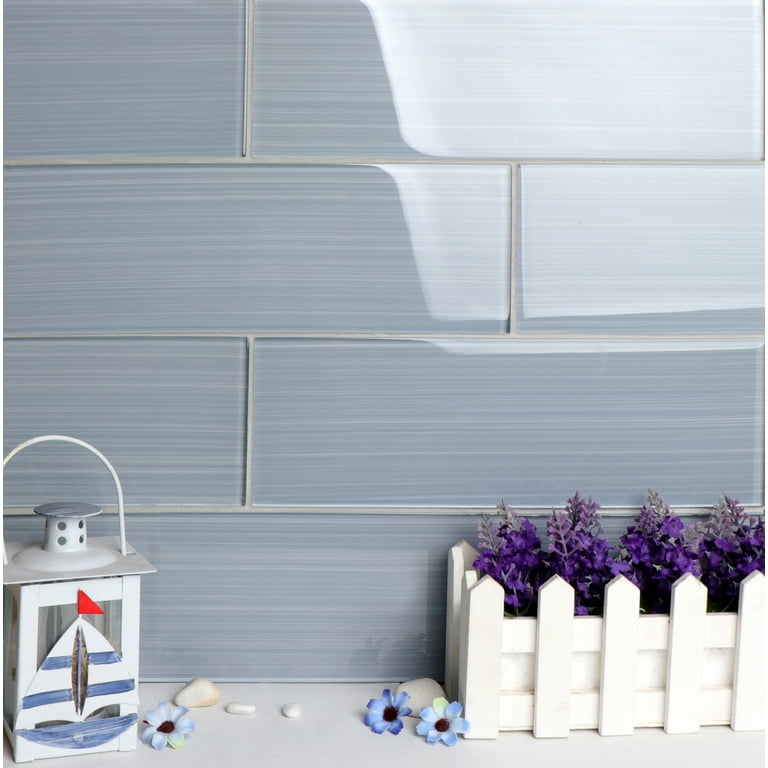 WS Tiles - Hand Painted Soft Gray 4 in. x 12 in. Individual Glass Subway Wall Tile (5 sq. ft / Case)
