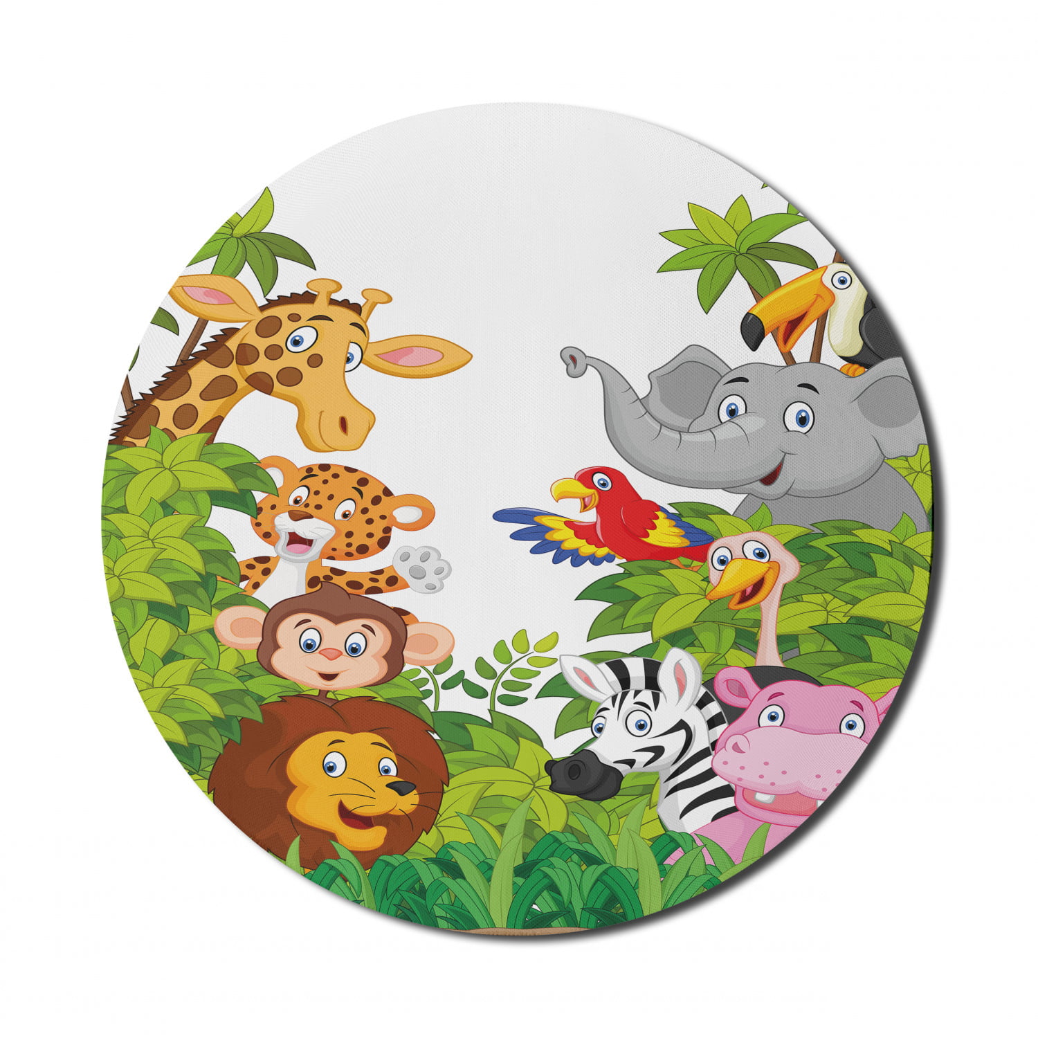 Cartoon Mouse Pad for Computers, Style Zoo Animals Safari Jungle Mascots  Tropical Forest Wildlife Pattern, Round Non-Slip Thick Rubber Modern Gaming  Mousepad, 8