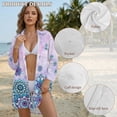 thumbnail image 4 of Renewold Women Long Sleeve Beach Shirt Blouses Bathing Suit Cover Up Comfortable Soft Button Down Cover Ups for Women Casual Beachwear Resort Wear, Mandala Floral Print Violet Blue, 3XL, 4 of 7