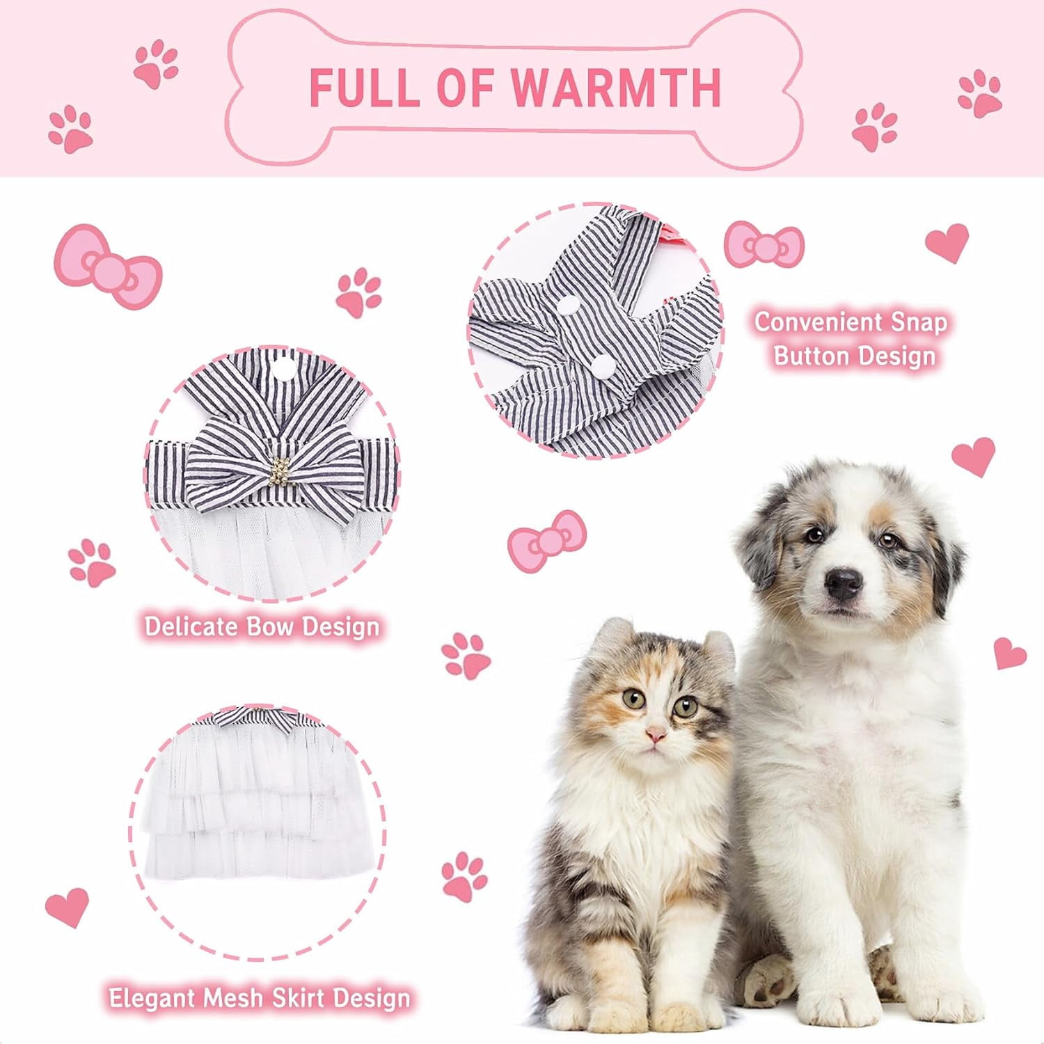 XiHAMA Dog Dresses, Fashion Pet Dog Clothes, Striped Mesh Puppy Dogs Princess Dresses