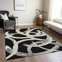 Addison Rugs Chantille Indoor/Outdoor Transitional Circles Black Washable Rectangle Rug, 3' x 5'