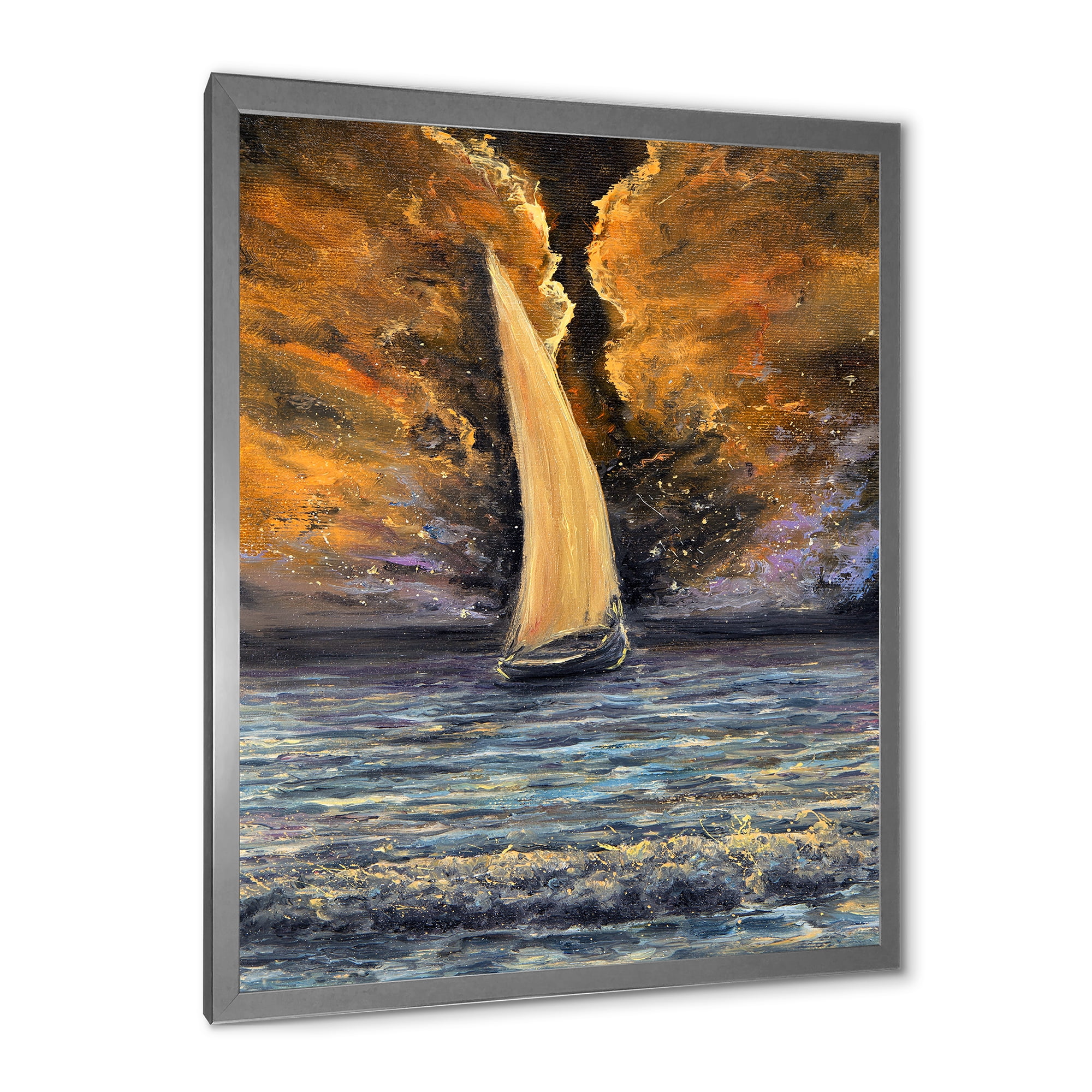 Designart 'Sailship On The Ocean At Morning' Nautical & Coastal Framed Art Print