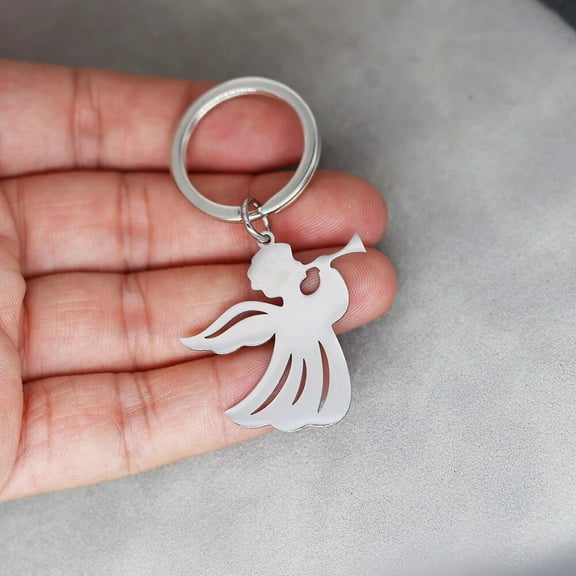Stainless Steel Metal Angel Keychain Fashion Couple Car Key Chain Bag Waist Hanging Gospel Angels Keyring Lovers Jewelry