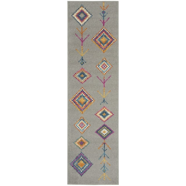 homeroots home decor 385794 2’ x 8’ Gray and Multicolor Geometric Runner Rug