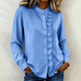 thumbnail image 4 of Women's Long Sleeve Button Down Shirt, Casual Slim Stripe Blouse, Fashion Work Tops with Trim Detail for Business Casual and Daily Wear Blue L, 4 of 8