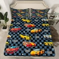 thumbnail image 2 of Manfei Racing Car Sprots Twin Sheet Sets, Cartoon Boys Vehicle Twin Fitted Sheet, Checkered Buffalo Flat Sheet, Super Cozy Room Decor, 3 Pieces, 2 of 7