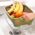 thumbnail image 2 of PuSpu Home Decoration Kitchen Utensils – Double-Layer Drainage Basket Fruit Bowl & Rice-Washing Multifunctional Leak-Proof Plastic Wash Basin, Green, 33×23.5×14.5 cm, 2 of 6
