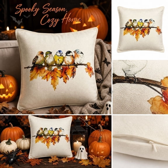 18 X 18 Inch Fall Throw Pillow Cover, Home Decorations for Living Room, Linen Square Cushion Case for Autumn Thanksgiving Decor, Seasonal Home Accent Gift for Indoor Couch Sofa