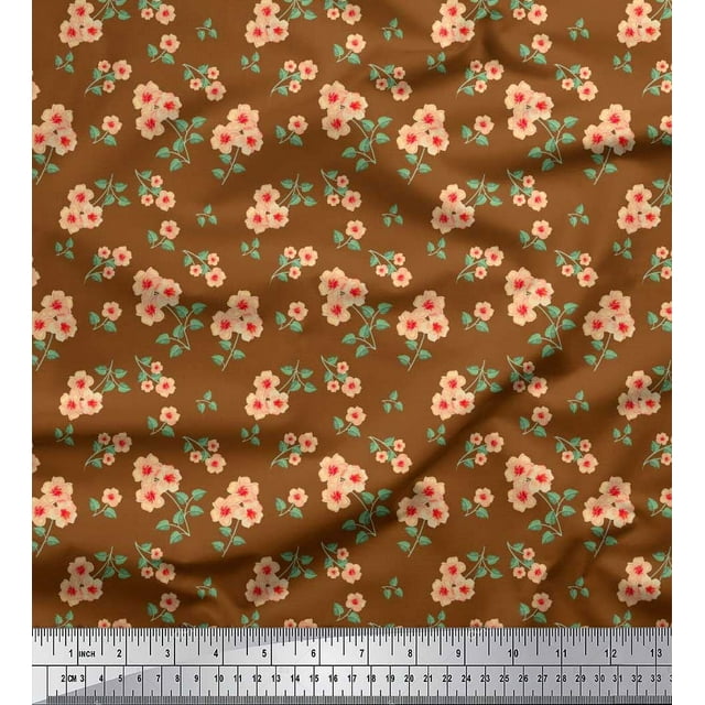 Soimoi Poly Georgette Fabric Leaves & Flower Floral Print Sewing Fabric Yard 42 Inch Wide